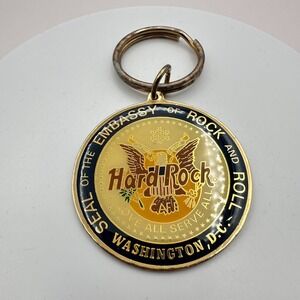 Vintage‎ 90s Hard Rock Cafe Washington D.C. Seal of Embassy Keychain Gold Tone